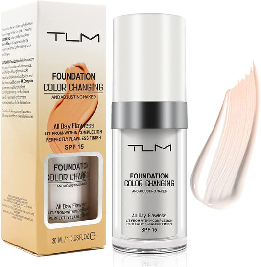 HZZYJ Flawless Colour Changing Foundation, Liquid Foundation Makeup Face ,Liquid Cover Concealer Warm Skin Tone Foundation,Base Nude Face Moisturizing SPF 15 for All Skin Types