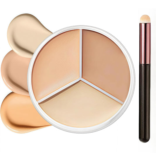 Coloroom Cream Concealer Palette - 3 Colour Waterproof Concealer, Full Coverage Blendable Shades to Correct Dark Circles, Red Marks, Highlight & Contour Makeup for Women