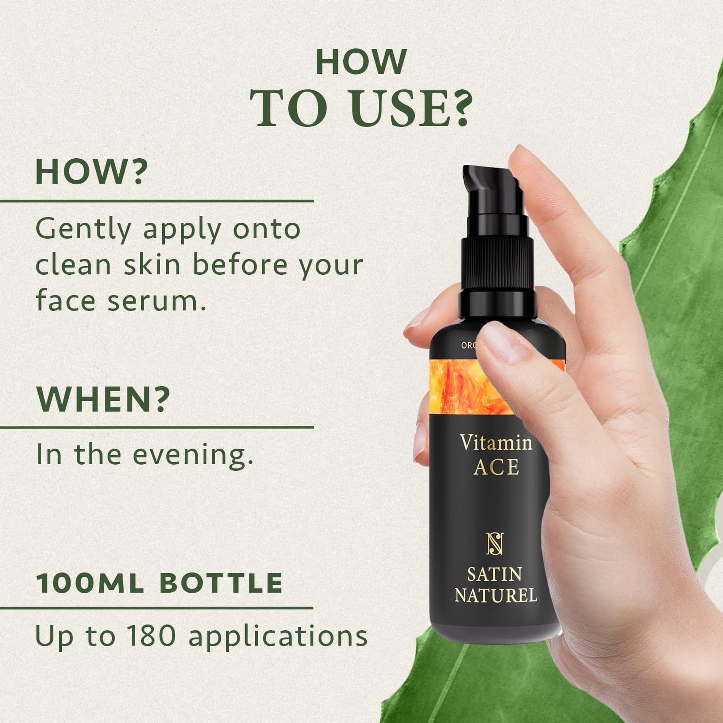 Organic Vitamin C Serum for Face with Vitamin E, A & Hyaluronic Acid Serum for Face 100 ml, Brightening Serum & Anti Aging Serum for Face - Aloe Vera Based Vegan Skin Care Products by Satin Naturel