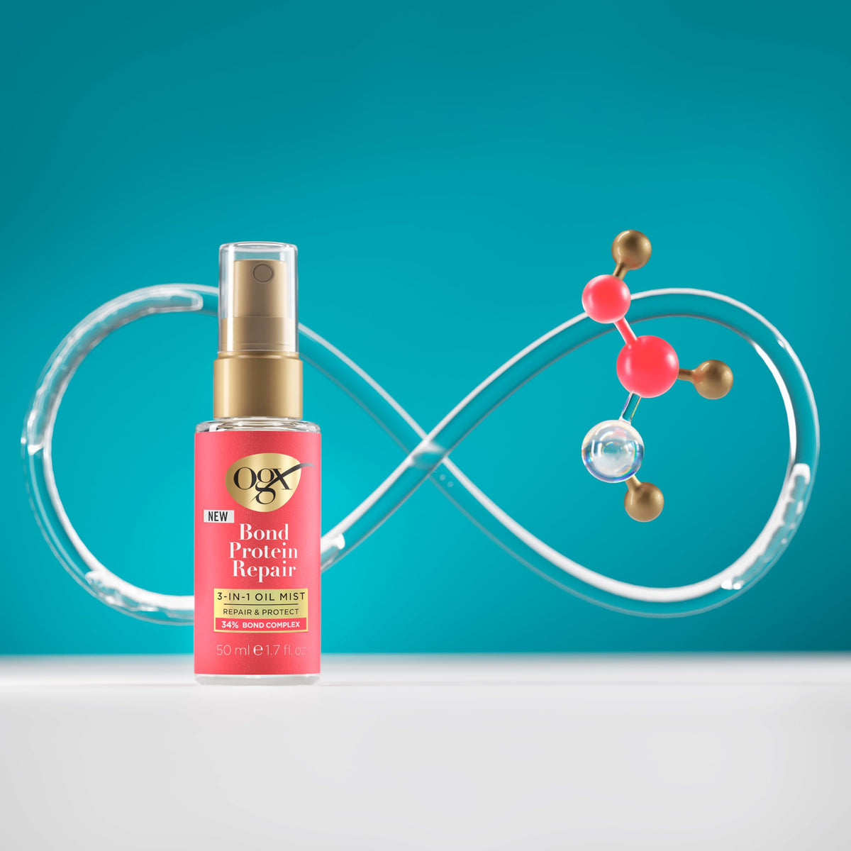 OGX Bond Protein Repair 3-in-1 Oil Mist, Repair & Protect, 34 percent Bond Complex, 24-Hour Smooth, Shine & Strength, for Medium to Thick Hair, 50ml