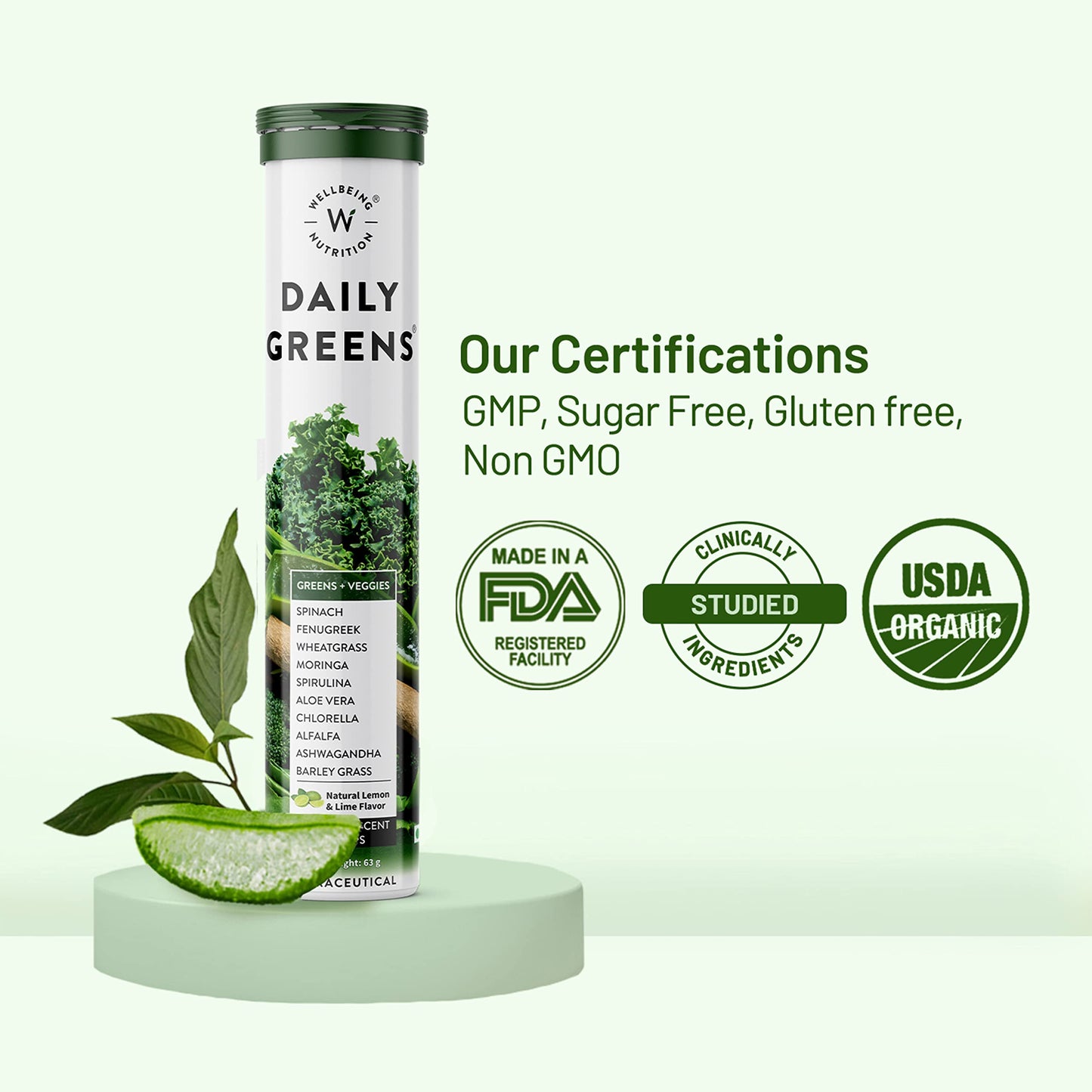 Wellbeing Nutrition Daily Greens | Wholefood Multivitamins with Vitamin C, Zinc, B6 for Immunity & Detox with Organic Certified Plant Superfoods & Antioxidants (15 Effervescent Tablets)