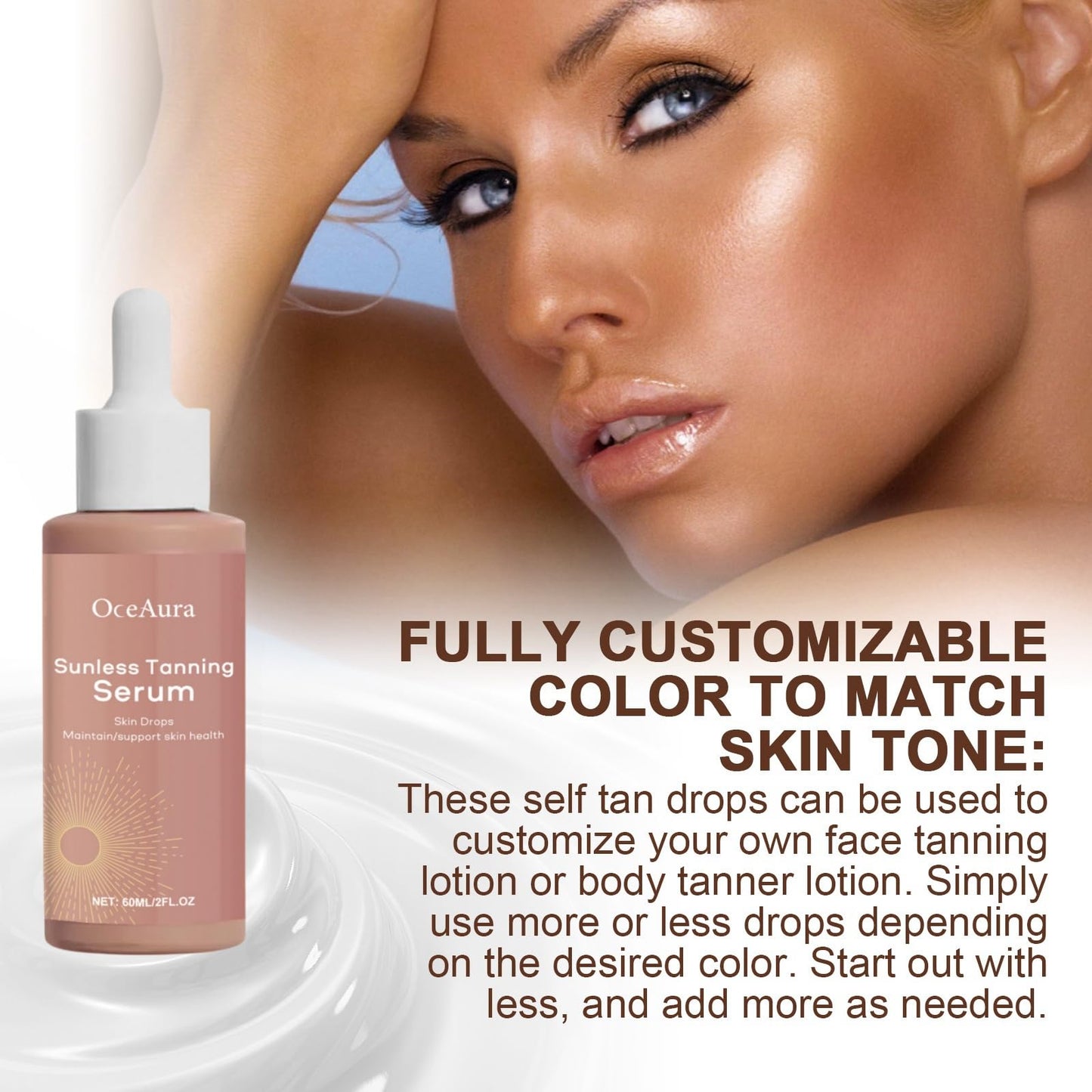 60ml Sunless Tanning Drops,Drops to Naturally Boost Melanin,Body Face Tann-ing Dr-ops,Self Ta-nning D-rops without Sun Damage,Fake Tan,Gradual T-an,Tanning Moisturiser,Self Tan Dro-ps,Ta-n Remover