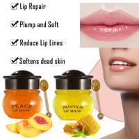 GEEWHILE Lip Sleeping Mask Moisturizing Lip Mask Skincare Lip Balm Set, 2 Pcs Peach+Honey Bee Balm Lip Mask for Day&Night Lip Care, Lighten Dark Lip Color Reduce Lip Lines, Repair,Prevent Dry Crack