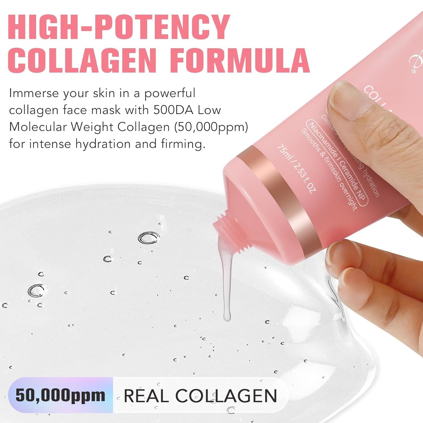 Skynest Collagen Night Wrapping Mask, Peel Off Collagen Mask for the Face, Deep Hydration, Reduces Wrinkles & Improves Skin Elasticity, Brush Included, 75 ml