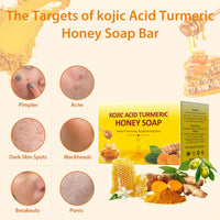 IREV Kojic Acid Turmeric Soap with Honey For Face and Body, Kojic Acid Soap For Dark Spot, GlowingTurmeric Soap Bar for Acne Face Soap Bar For Cleansing Exfoliating Daily Face Wash 200g