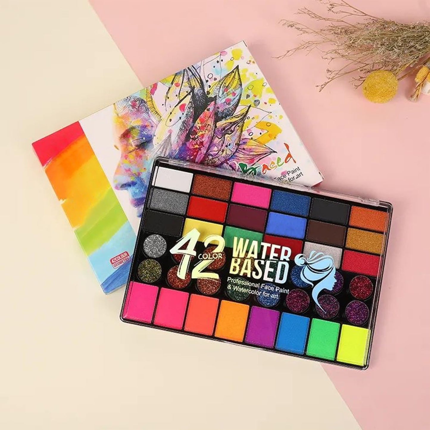 Generic Face Paint Kit for Kids & Adults β 42 Colors Water-Based Safe Non-Toxic Washable Makeup with Glitter & UV Effects β Halloween, Cosplay, Party β Includes 10 Brushes (42-colors)