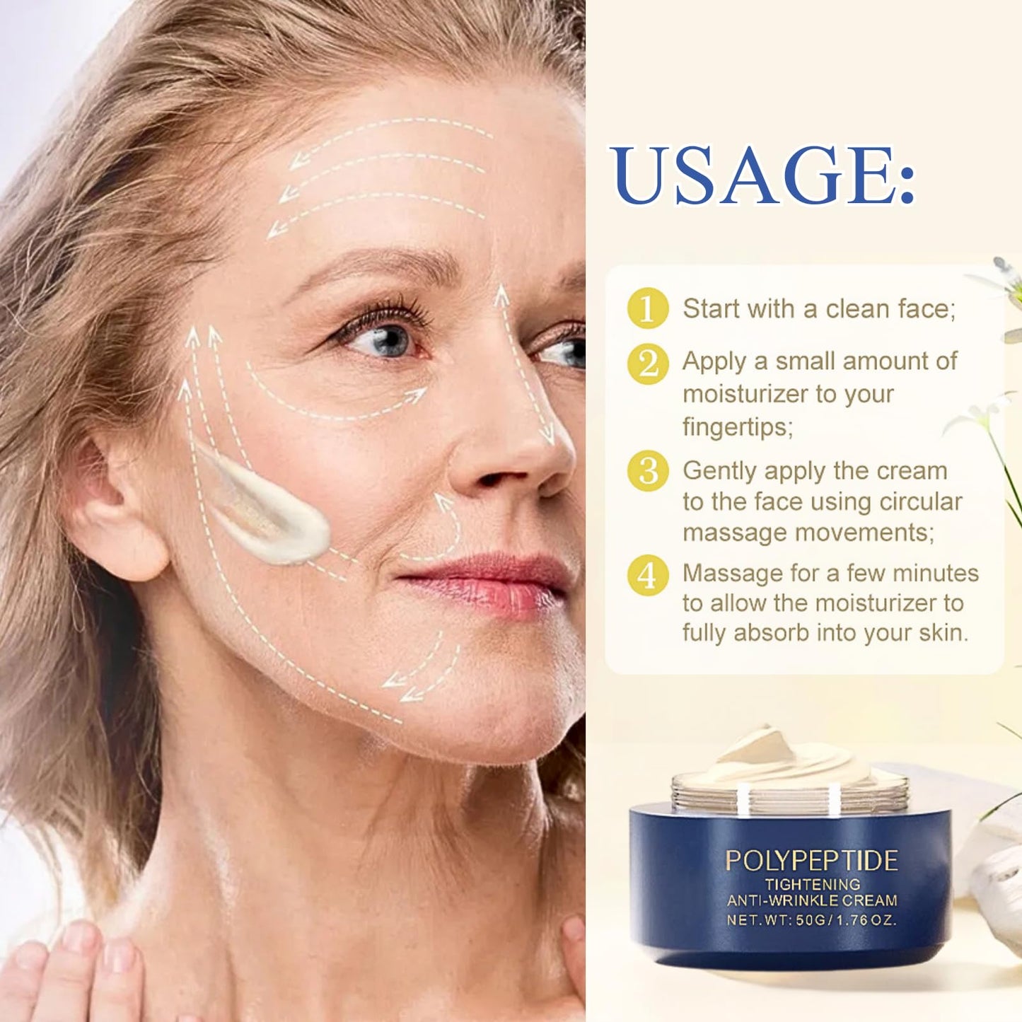 Polypeptide Tightening Anti Wrinkle Face Cream for Women, Skin Tightening Cream for Face, Peptide Day and Night Cream for Women Anti Aging Face Cream, Firming & Moisturizing, 1.76 Oz