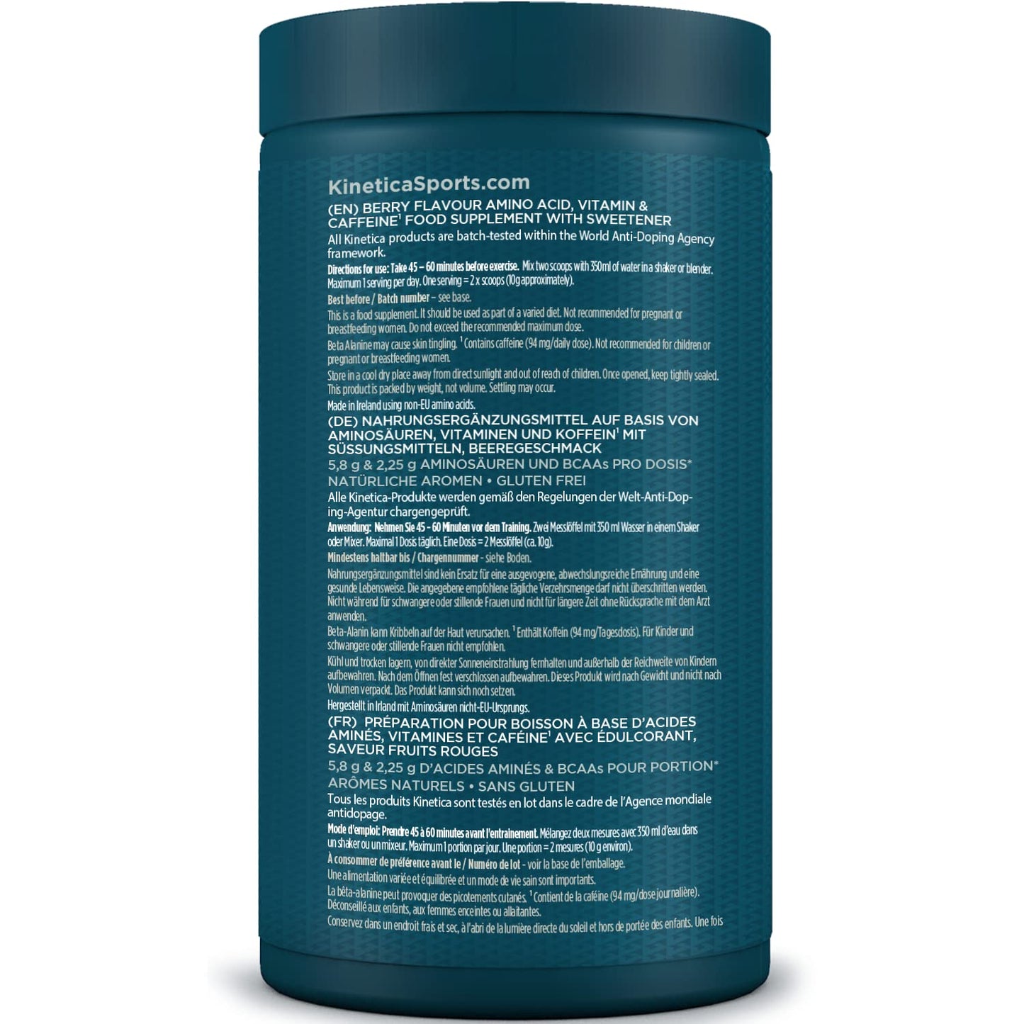 Kinetica PreFuel, Pre Workout, 5.9g Amino Acids & 2.3g BCAA's per Serving, 30 Servings, Berry, 300g