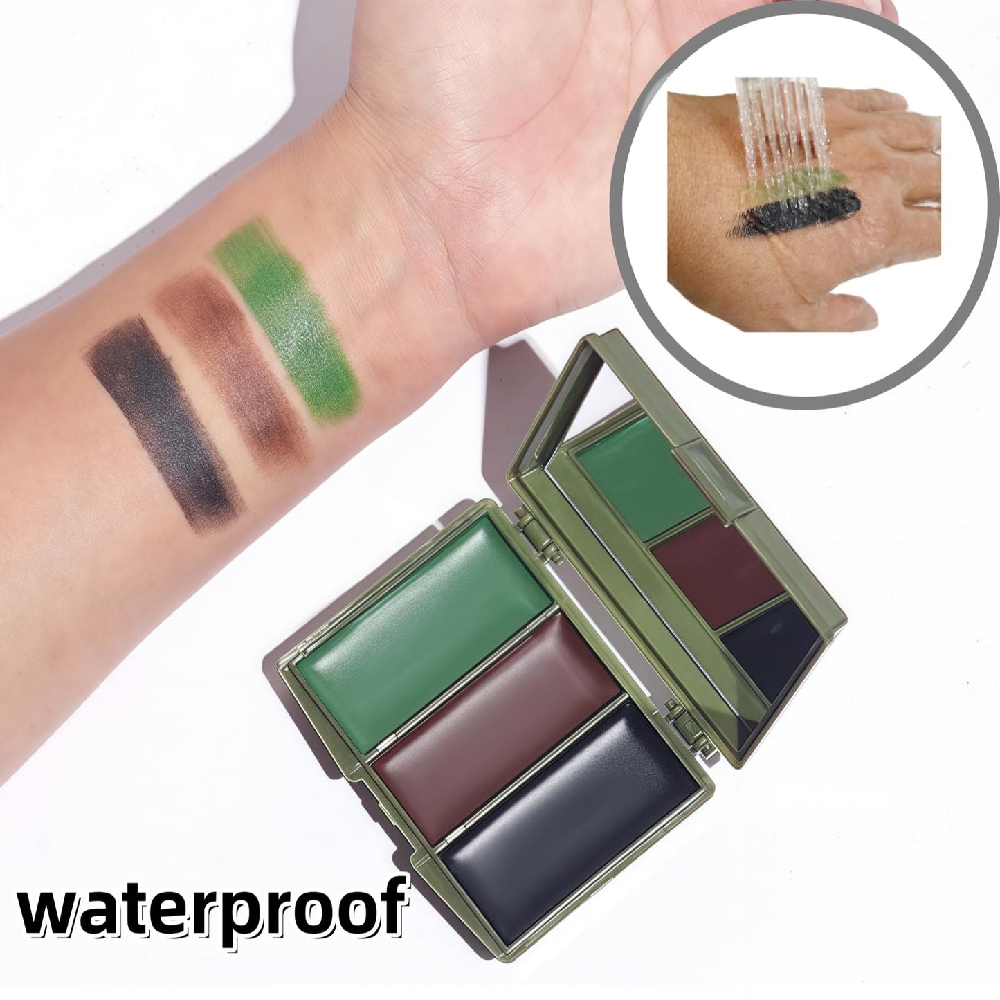QinZiEn 3 Color Camo Dace Paint,Army Face Paint,Eye Body Face Camo Paint,Waterproof face paint,camouflage makeup,hunting accessories,face paints,body paint,camouflage face paint(Black,Brown,Green)