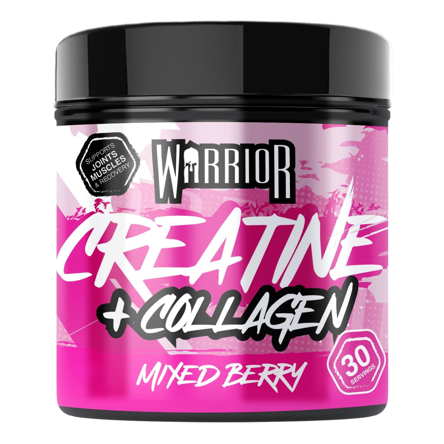 Warrior Creatine Monohydrate + Collagen Powder 270g - Pure Hydrolysed Peptides (Bovine) - Supports Muscle Recovery - Workout Supplement for Women and Men (not Tablet) - 30 Servings (Mixed Berry)