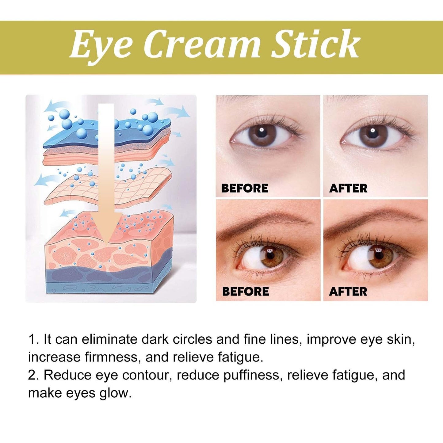 SingHao Snail Peptide Eye Cream Stick,Anti-Aging E/ye C/ream for Puffiness,Collagen Anti Wrinkle Ey/e Balm S/tick,Ey/e Serum Stick for Eye Bags,Under Ey/e Cream,Anti Wrinkle E/ye Cream,Eye Bag Balm for Woman