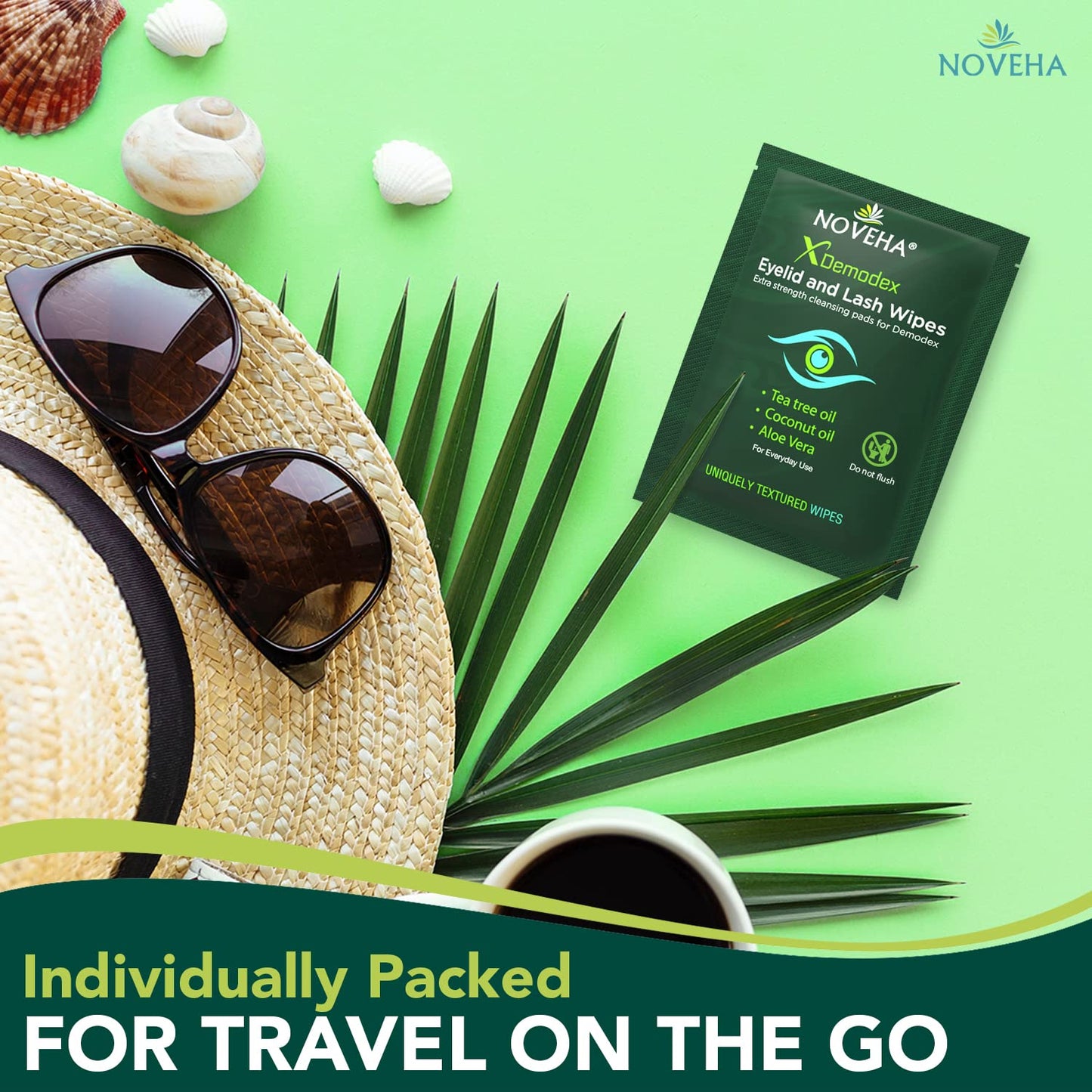 NOVEHA Demodex Eyelid & Lash Wipes | Box Of 60 Individually Wrapped Extra Strength Cleansing Eyelash Wipes - Battle Itchy & Irritated Eyes associated with Demodex Mites, Naturally Remove debris