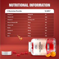 Flebo Vegan Adult Multivitamin Gummies for Women and Men - Vitamin A, B6, D, Iodine & Zinc - 60 Two - A - Day Gummies I Orange Flavour I