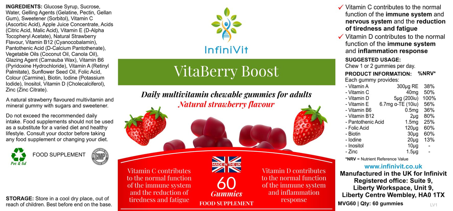 InfiniVit - VitaBerry Boost Multivitamins Gummies for Men, Women, High Strenght, 60 Gummies