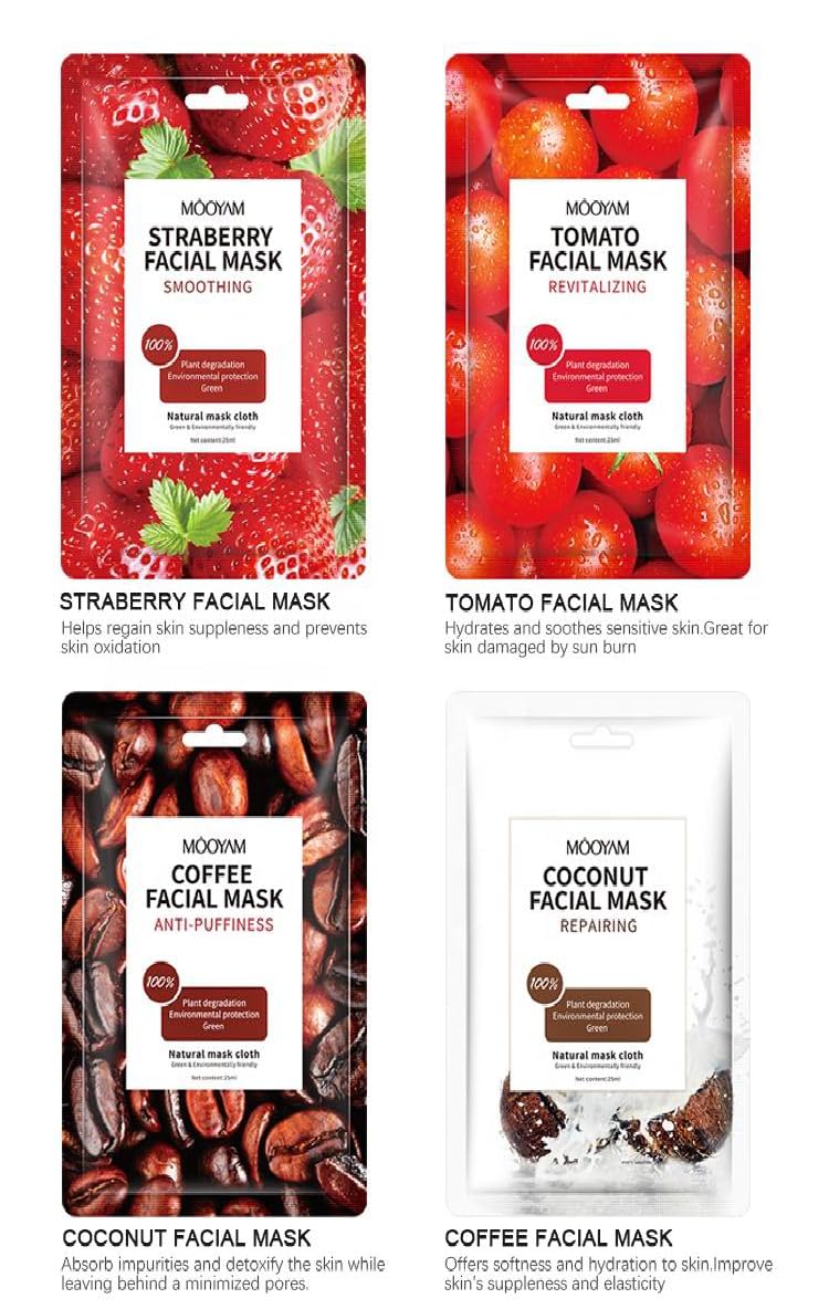 MOOYAM 8-pack Korean Skin Care Face Beauty Mask Sheet - Jojoba Oil, Green Tea, Vitamin C, Hyaluronic Acid, Shea Butter, Moisturising, Anti-Wrinkle, Brightening, Firming, Nourishing, Lightening 25ml/pc