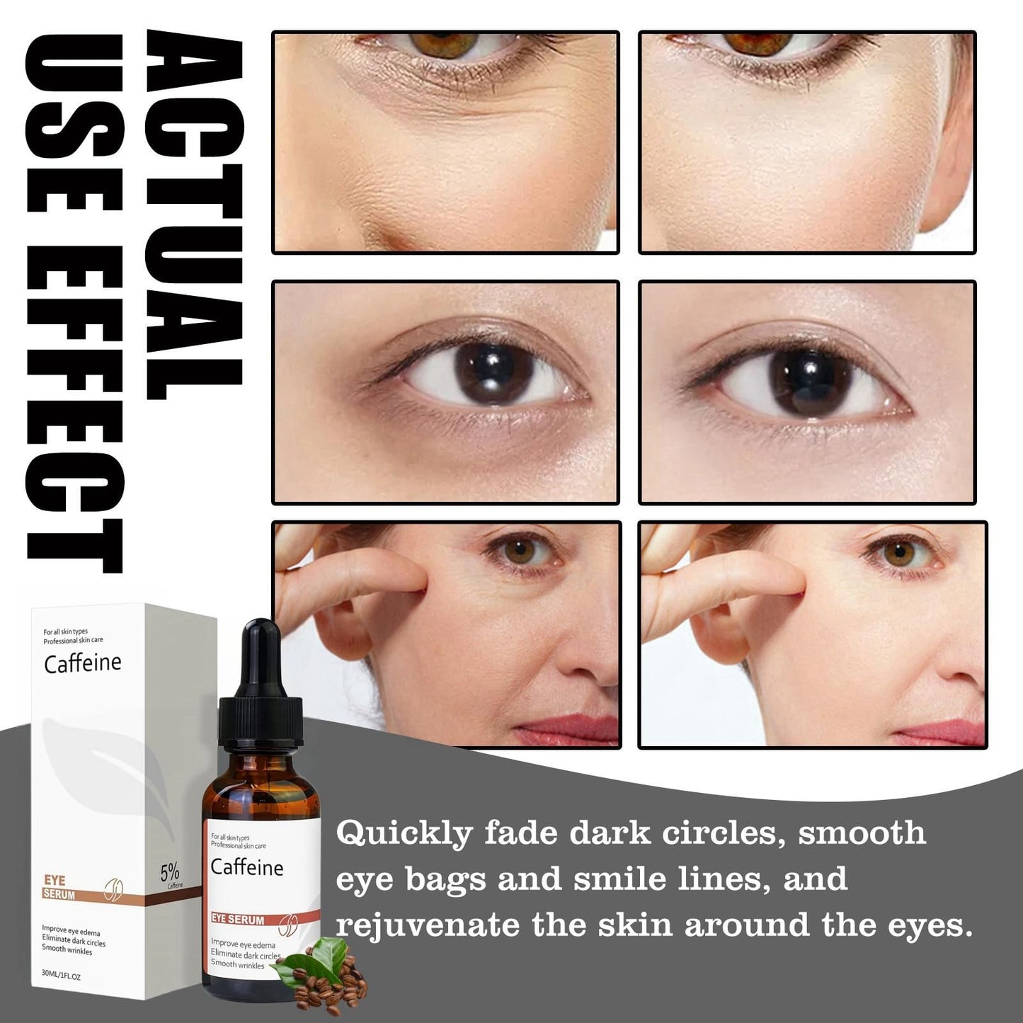 Jinjiar Caffeine & Hyaluronic Acid Under Eye Serum,Caffeine Eye Serum,Under Eye Cream for Dark Circles and Puffy Eyes,Eye Serum for Dark Circles,Eye Cream Anti Aging,Firming Eye Cream,Under Eye Treatment