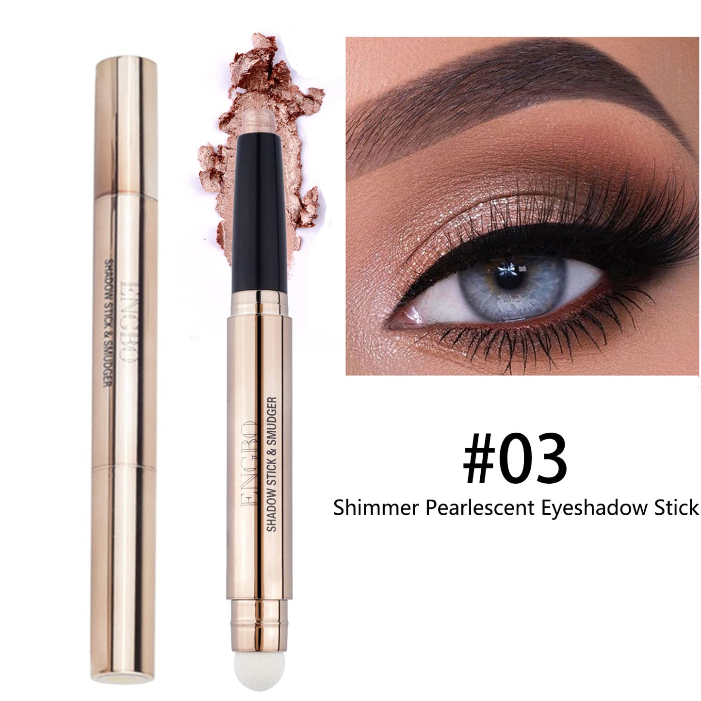 Glitter Eyeshadow Metallic Eye Shadow Stick,Pearl Shimmer Dual-Ended Eyeshadow Eye Brightener Highlighting Pen,High Pigmented,Cruelty Free,Smooth Easy To Color For Sensitive Eyes Makeup (#03)