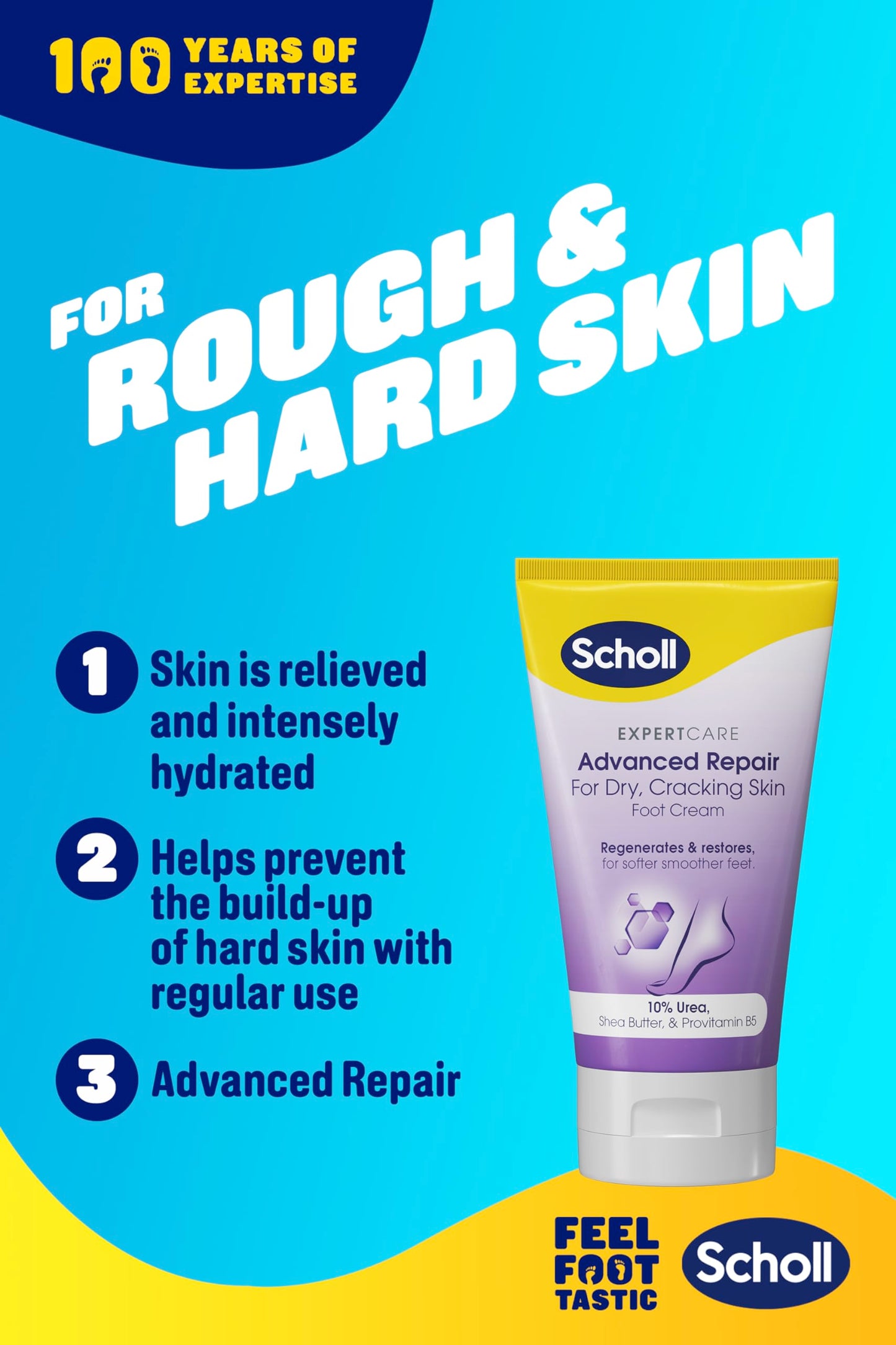 Scholl ExpertCare Advance Repair Foot Cream 150ml, Intensive Moisturiser for Cracked Heels and Dry Cracking Skin with Uvit, Urea, and Pro-Vitamin B5 Complex for Softer Smoother Feet