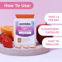 Kids Vitamins - Multivitamin for Kids with Calcium, Zinc, Iron, Vitamin C, B12, D3 and More - Packed with 14 Essential Nutrients Your Child Needs to Thrive - 60 Capsules - by Purolabs