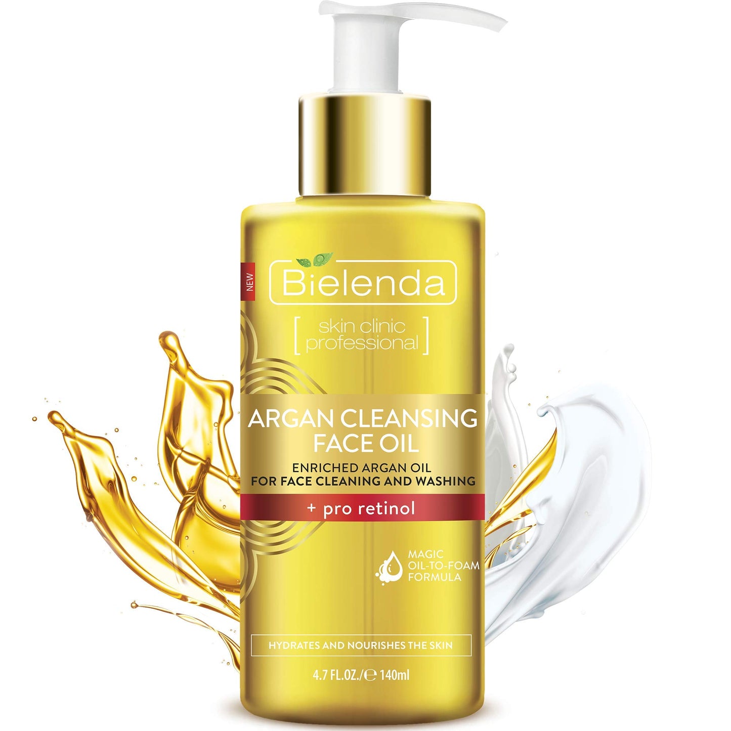 Bielenda Argan Face Oil - Essential Face Treatment Cleans Removes Makeup Deeply Moisturizes And Nourishes The Skin - Anti-Aging Effect Against Wrinkles - Argan Cleansing Face Oil With Pro-Retinol - 140 ml