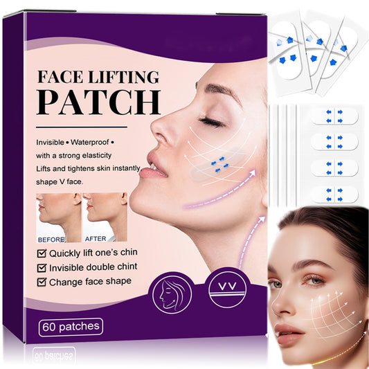 60pcs Invisible Face Lift Tape – V-Line Shaping Patches for Jowl, Chin & Eye Lift Waterproof & Instant Wrinkle Smoothing Patches for a Youthful Look, Elasticity Tightening