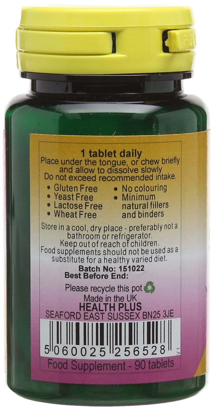 Health Plus Sublingual Vitamin B12 500µg (Methylcobalamin) : Vitamin B12 Supplement : 90 Tablets