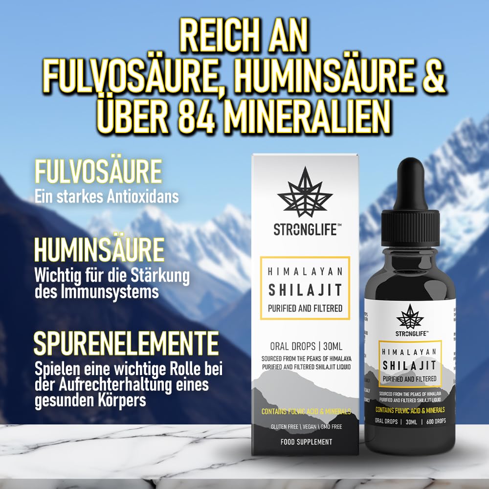 Shilajit Resin Stronglife Himalayan Liquid Oil Drops 30 gram Equivalent | Natural Source of Fulvic Acid & Mineral Oral Drops | UK Lab Certified | 30ml