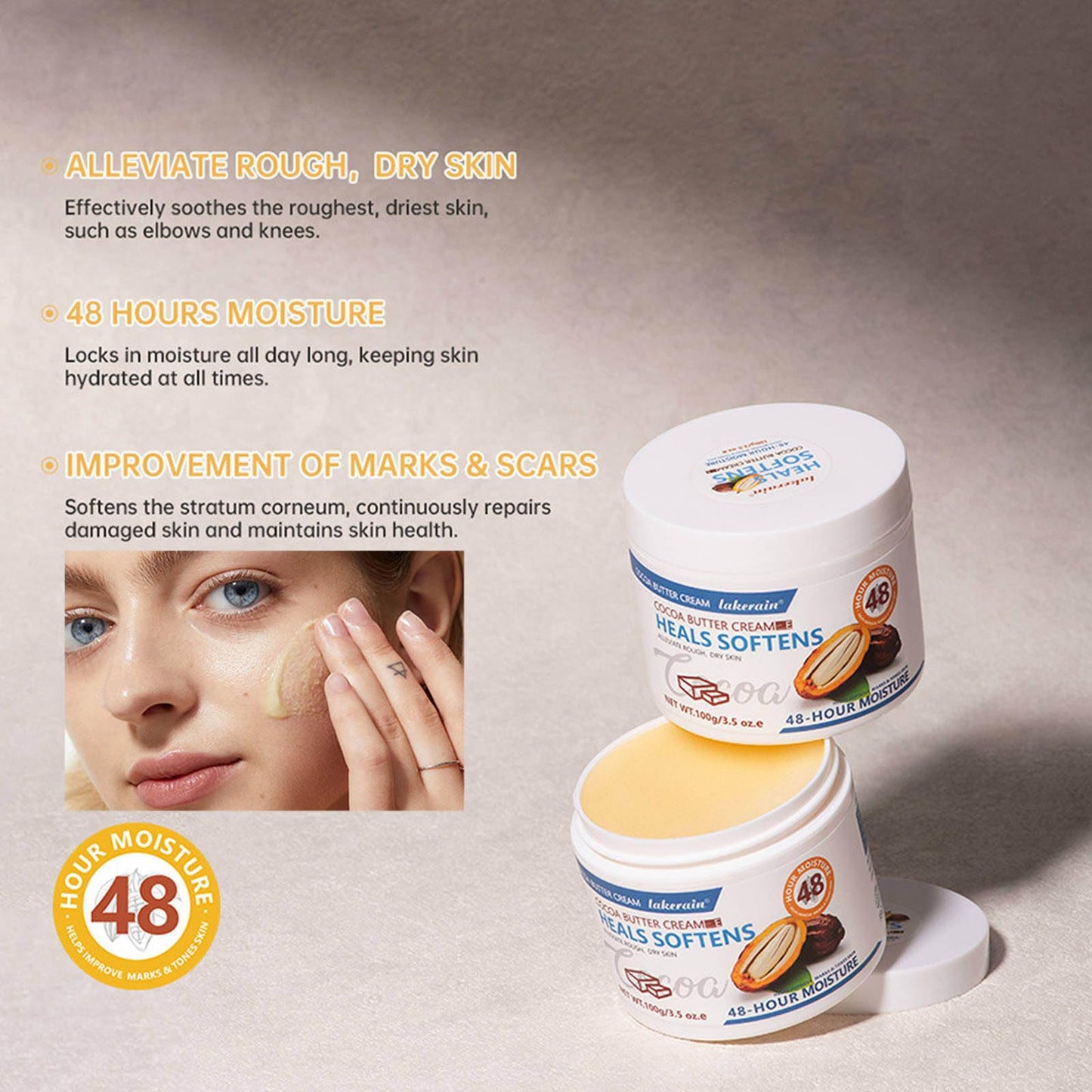 Grospe Cocoa Butter Cream for Body & Face Skin Nourishing Deep Moisturising Body Cream Cocoa Butter Moisturiser for Dry Sensitive Skin 100g