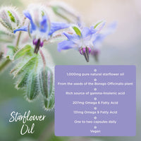 Starflower Oil 1,000mg (90 Capsules) | Healthspan | Richest Source of Gamma-Linolenic Acid (GLA) | Women's Health | 207mg GLA & 131mg Omega 9 Fatty Acids Per Capsule | Vegan