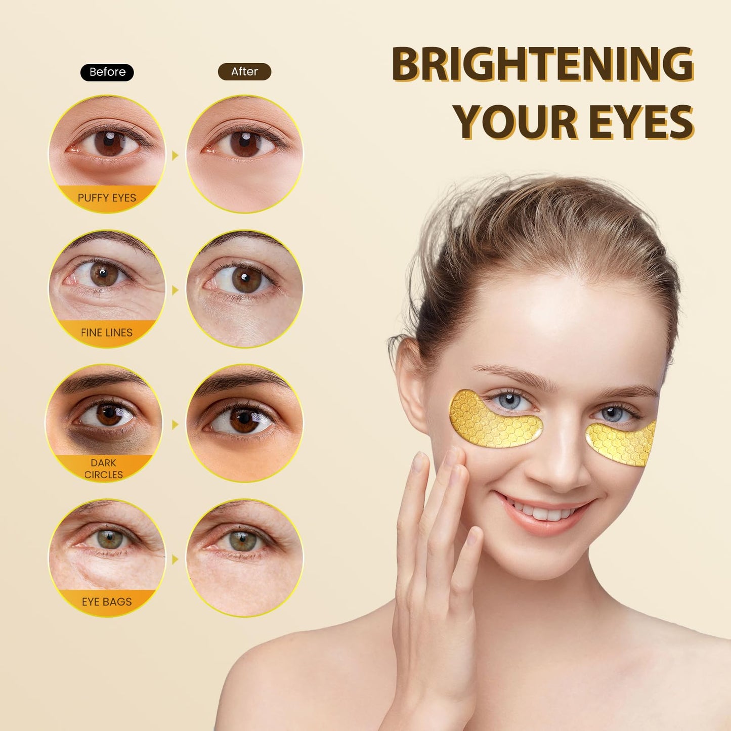 Mifeloy 30 Pairs 24K Gold Under Eye Patches, 30 Pcs Golden Hydrating Eye Masks, Anti Wrinkle Cooling Collagen Undereye Pads for Adults, Women Travel Skincare Face Gel, Reduce Dark Circles Puffiness Puffy Eyes