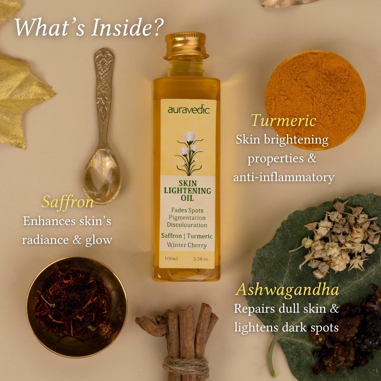 Auravedic Pam Herbals Skin Lightening Oil with Saffron, Turmeric and Winter Cherry 100 Ml