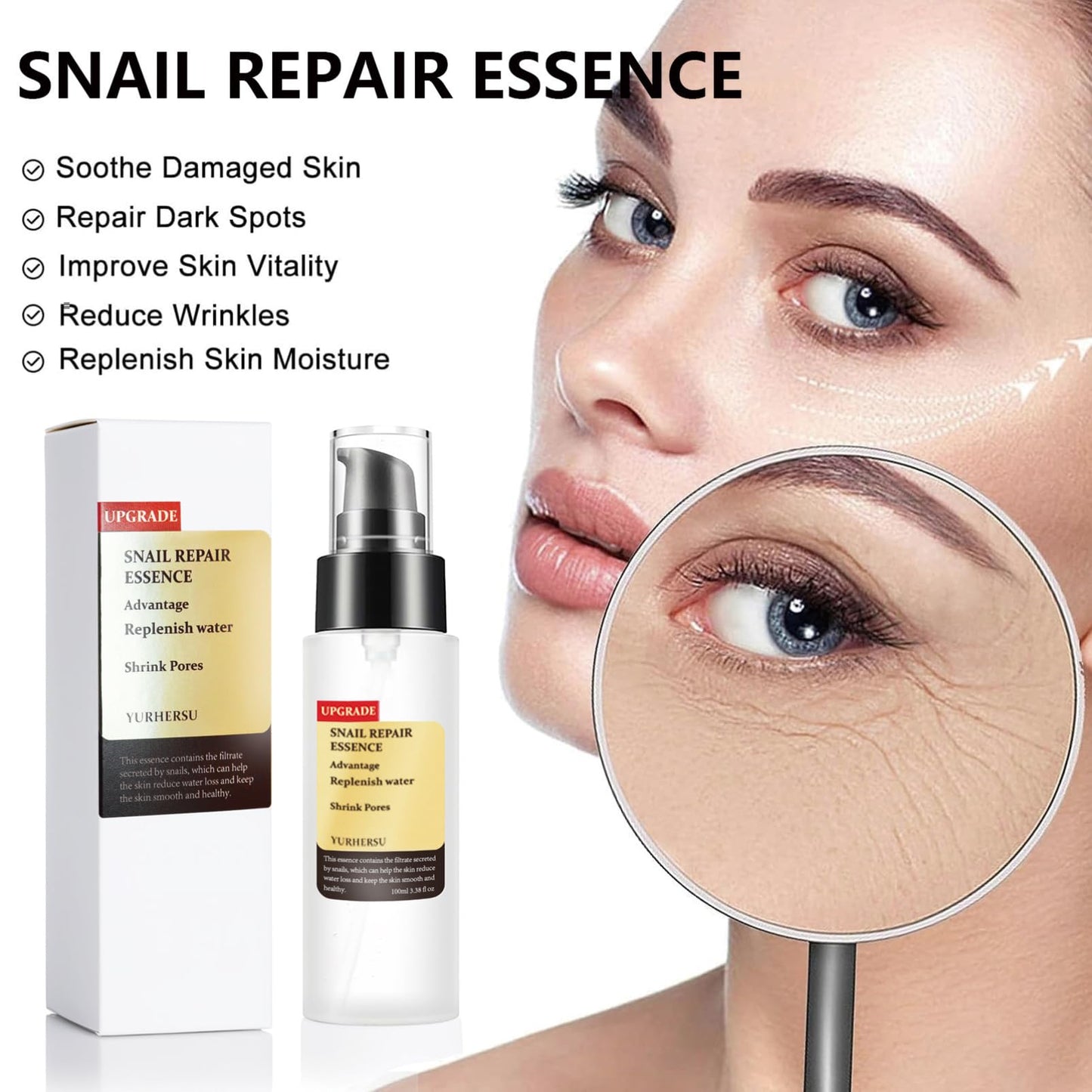 ISBEAUSOLS Snail Mucin Essence-Face Serum for Women-Skin Care with Hyaluronic Acid,Niacinamide&Collagen-Anti-Dark Spots, Wrinkle, Aging Brightening Serum Face-Collagen Snail Essence 100ml