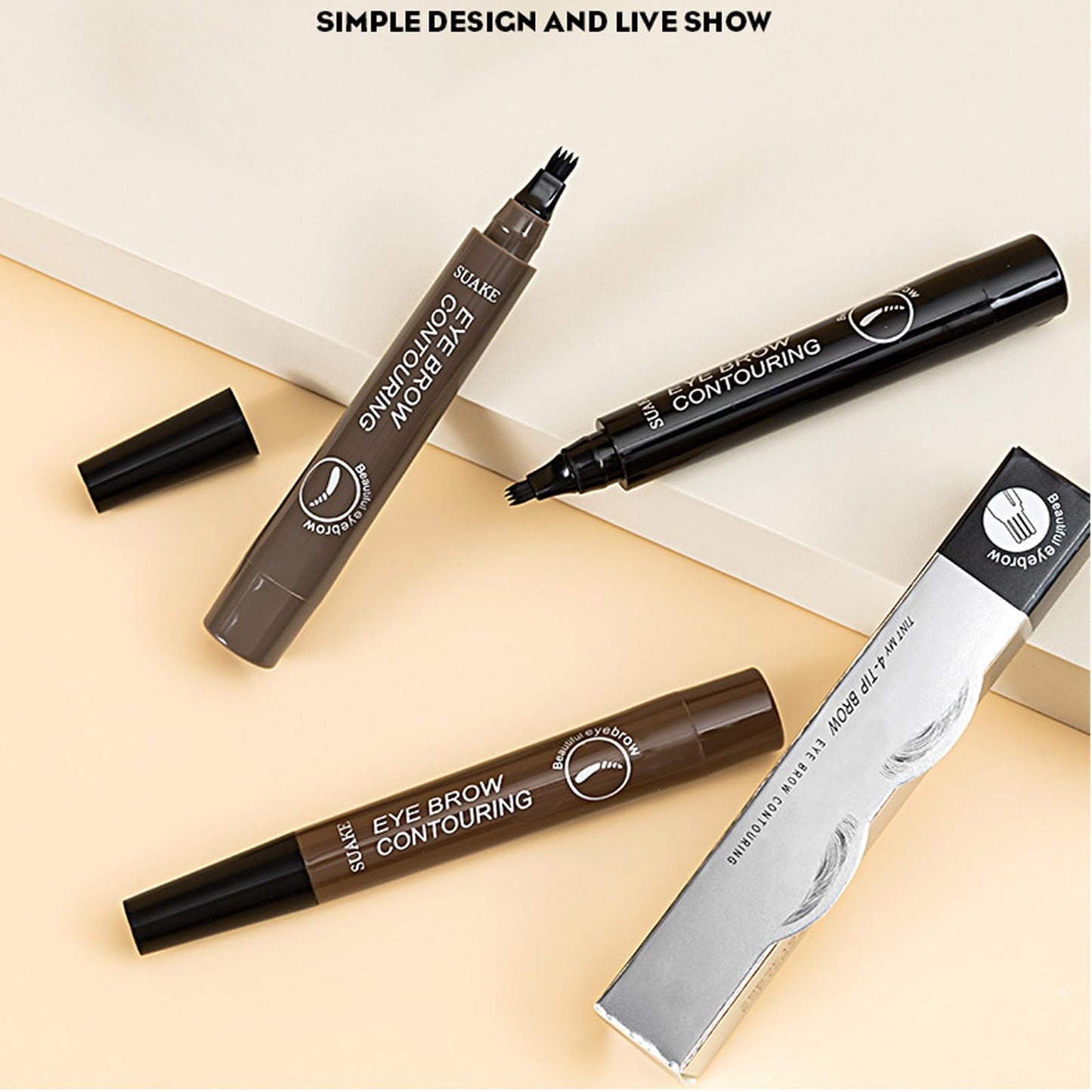 HAORQEE Eyebrow Pencil Eyebrow Pen, Tattoo Waterproof Microblading Brow Pencil Smudge-Proof Long Lasting Brow Pen with 4-Fork-Shaped Tip Natural Eye Brow Makeup for Women (Light Brown)