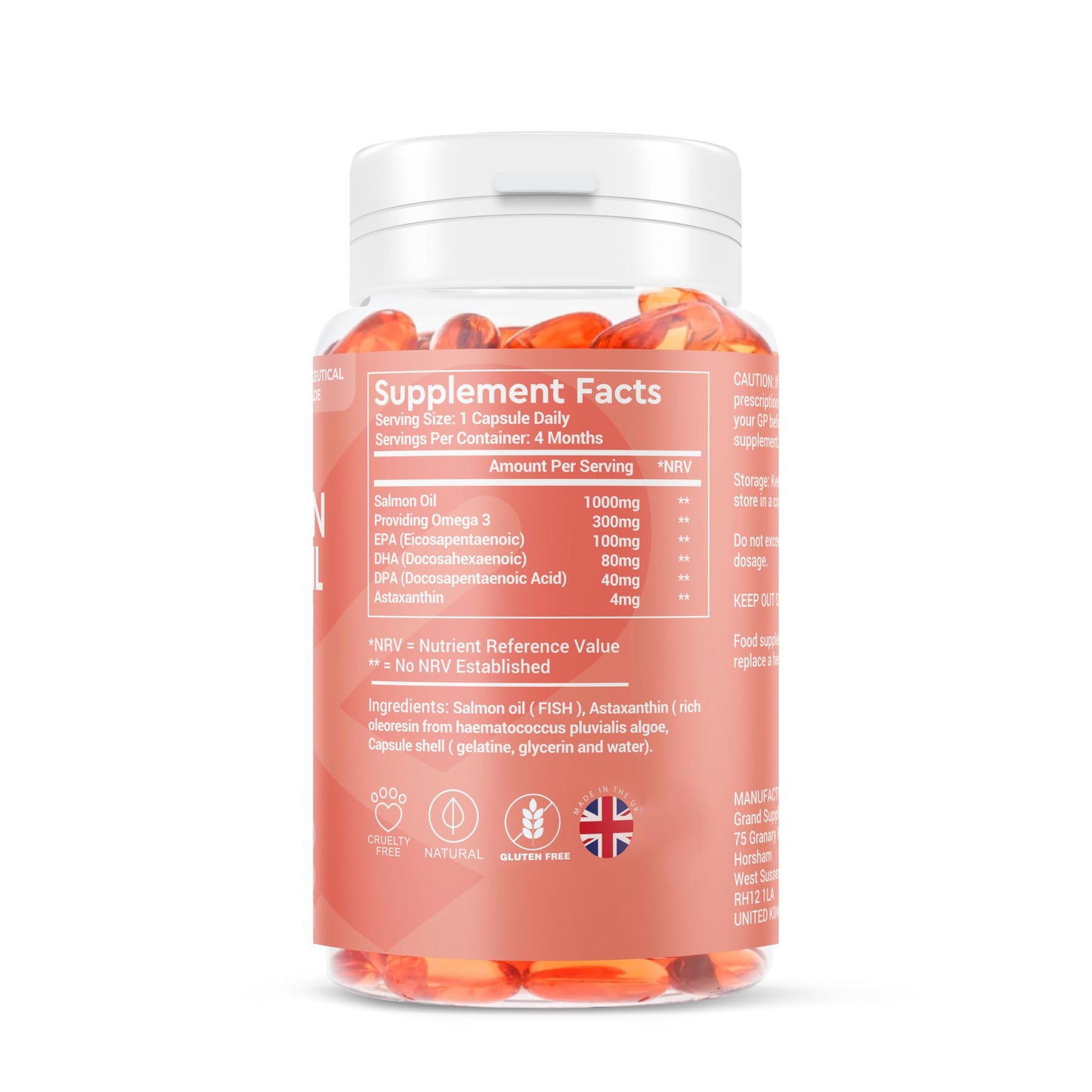 Norwegian Salmon Oil with Astaxanthin 1000mg - 4 Months / 120 Days Supply - Omega 3 6 9 Capsules High Strength - Rich in EPA, DHA & DPA, Burpless Taste