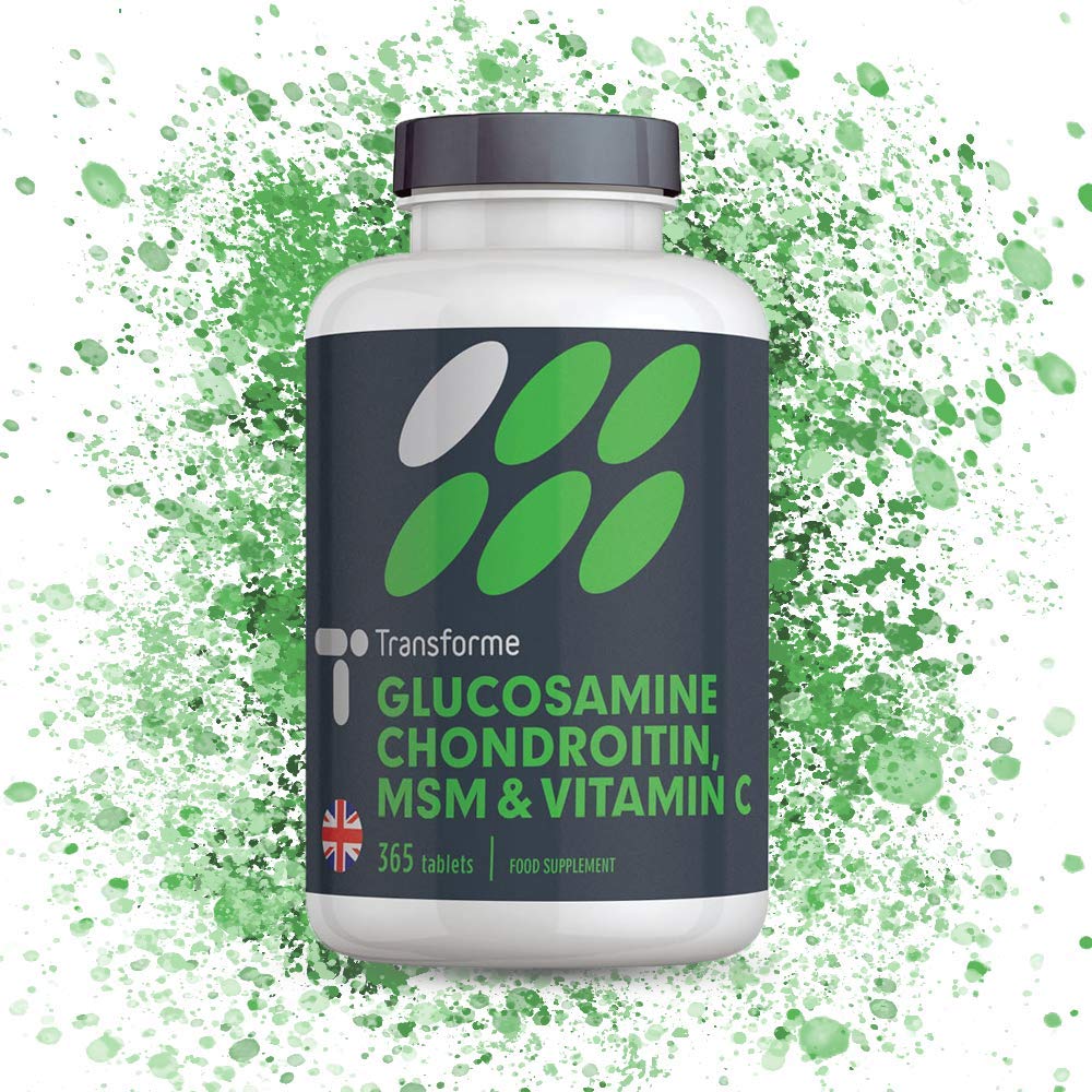 Glucosamine Chondroitin MSM Vitamin C Tablets, High Strength Complex, 365 Tablets Up to 1 Year Supply, Easy to Swallow, Gluten Free, by Transforme