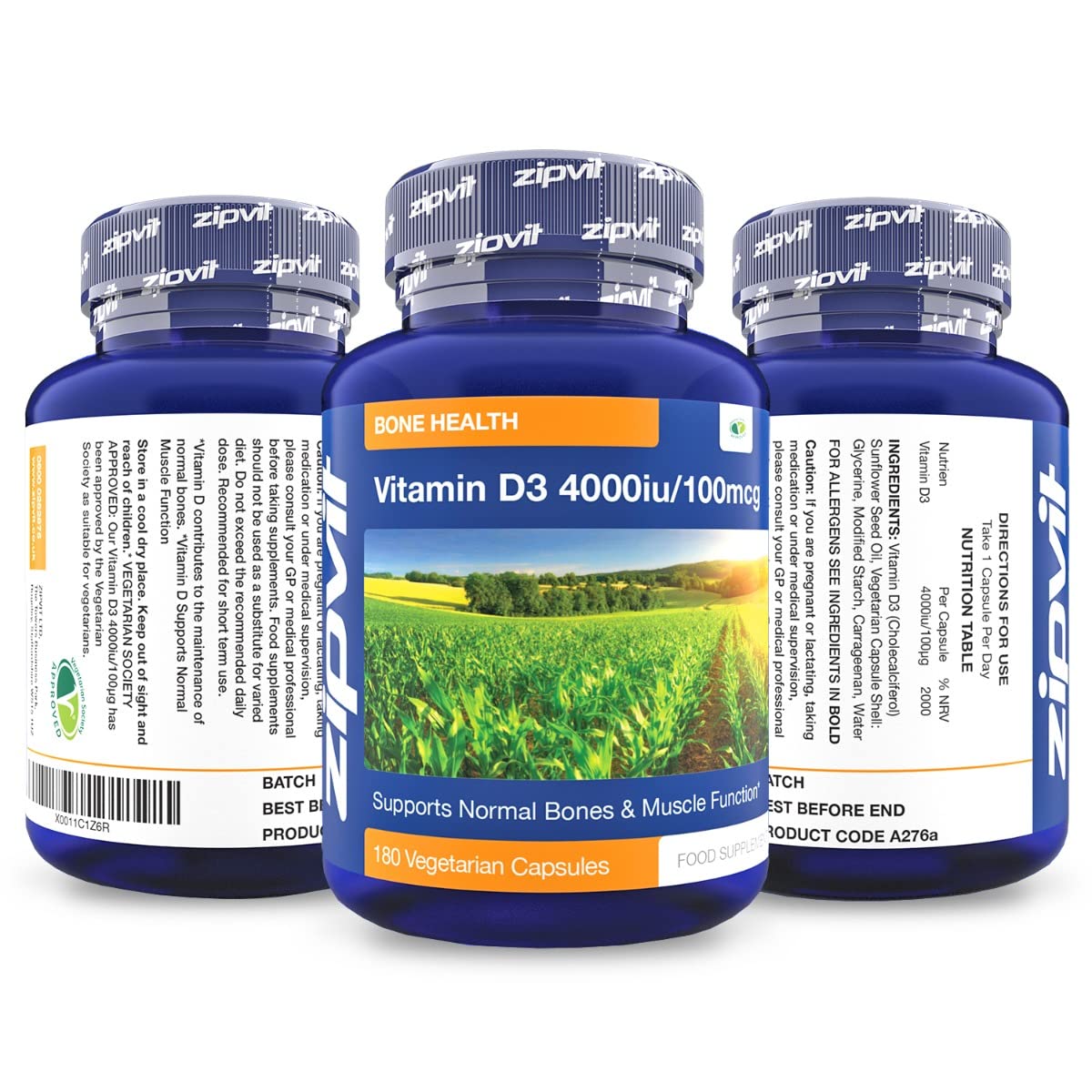 Vitamin D3 4000 iu, 180 Vitamin D Vegetarian Softgels. 6 Months Supply. Vegetarian Society Approved.