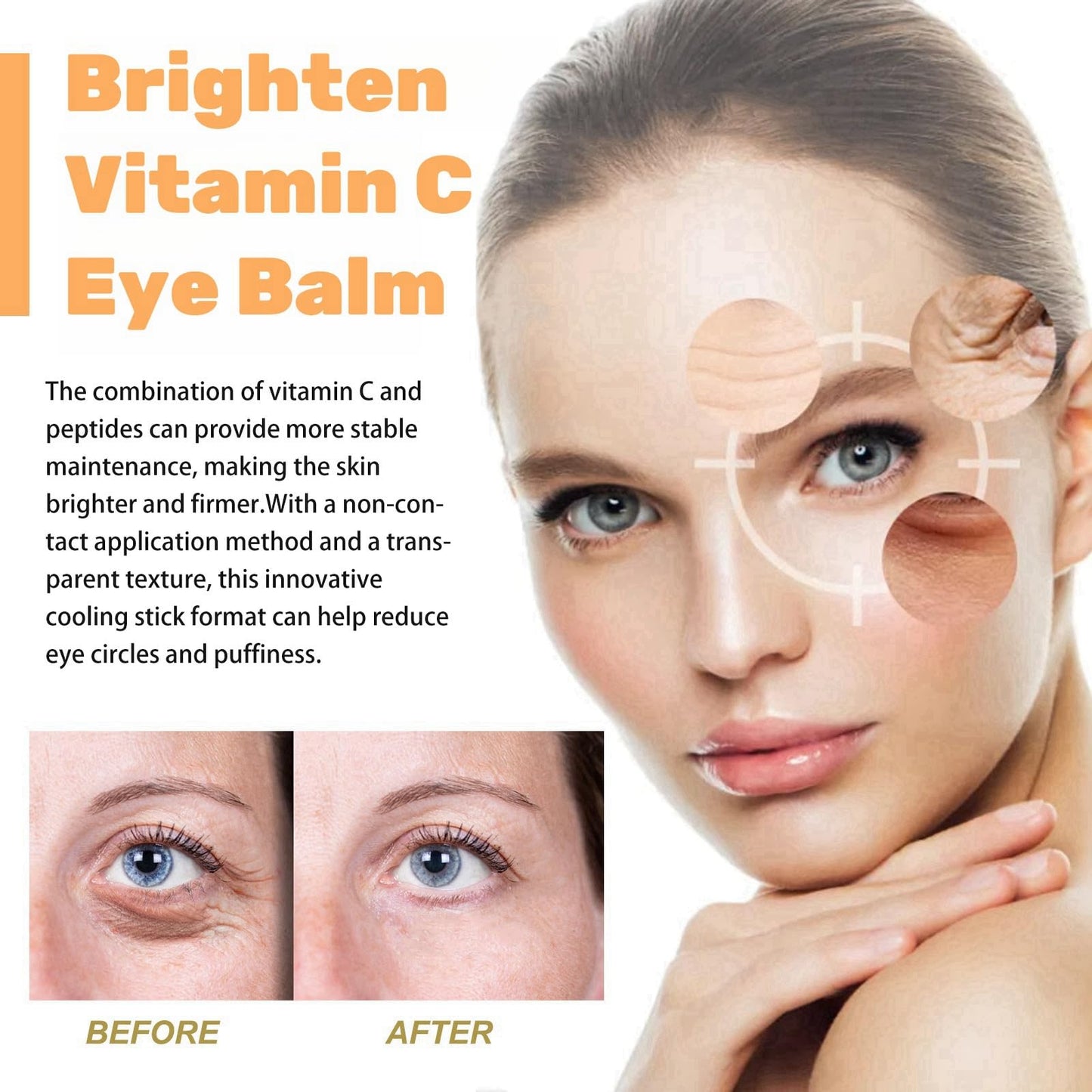 Vitamin C Eye Cream Stick,Brighten Vitamin C Eye Balm,Moisturised Glow Eye Care Stick,Anti Wrinkle Eye Cream Stick for Puffy Eyes,Cooling & Hydrating Eye Cream Moisturizer Stick,Eye Cream Anti Aging