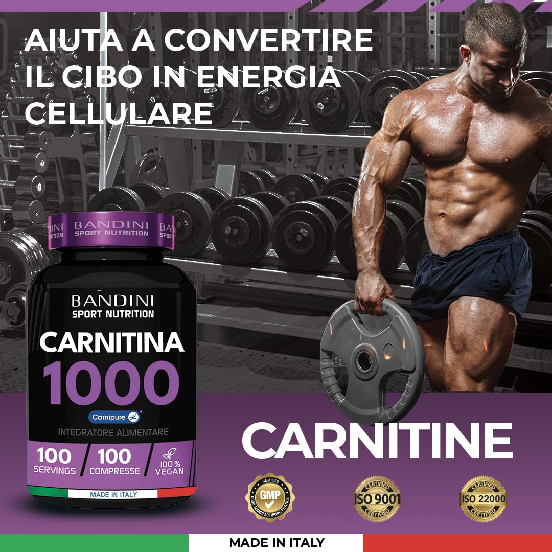 BANDINI Bandini® L CARNITINE 1000-100 Tablets with Carnipure® (100 doses, 100 days) - Supplement with Vegan L-Carnitine Tartrate - Pure Carnitine for Athletes and Sportspeople - Energy, Endurance and Recovery