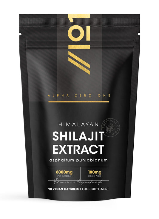 ALPHA01 Shilajit Extract 6000mg - 60% Fulvic Acid (180mg) - 90 Vegan Capsules - Himilayan Shilajit Resin (3 Months Supply) - Resealable and Recyclable Pouch - by Alpha01