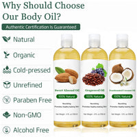 Veroa 【100Ml*3Pcs】VEROA Body Oil 100% Almond Oil & Grapeseed Oil & Pure Coconut Oil Set,Natural and Cold Pressed Body Oil for Women,Suitable for Skin, Hair, Massage,Hydrating and Nourishing