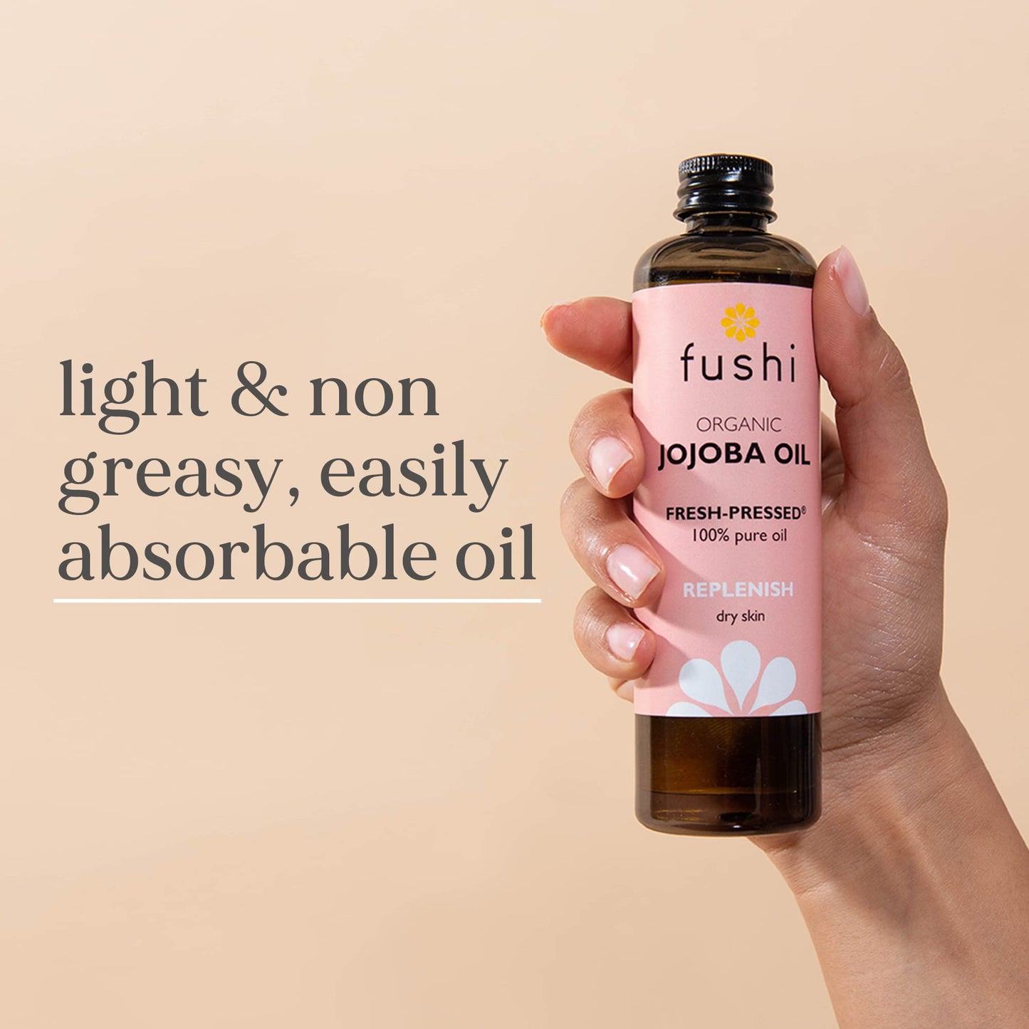 Fushi Organic Jojoba Oil 100 ml | Fresh-Pressed| Rich in Vitamin E | Best for Skin Cleansing, Dry Skin & Dry Hair | Hypoallergenic Oil | Ethical & Vegan Society Approved | Manufactured in the UK
