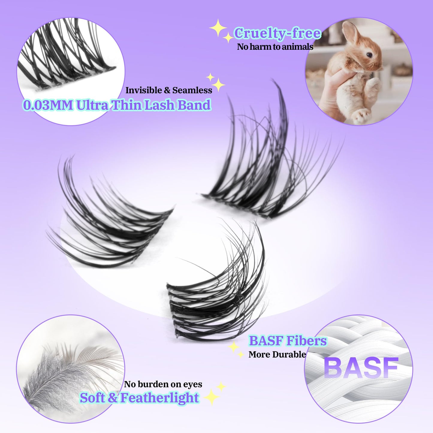 Natural Cluster Lashes Fluffy LC Curl Eyelash Extensions Wispy 96 Pcs Clear Band Lash Individuals Pack 12-14MM DIY at Home Lashes Pack by Mavphnee