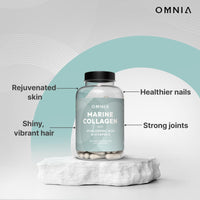 OMNIA Omnia Marine Collagen Capsules 1200mg - High Potency Skin, Hair & Nail Health Formula for Women & Men - with Type I Collagen, Hyaluronic Acid & Vitamin C - 60 Capsules - UK Made