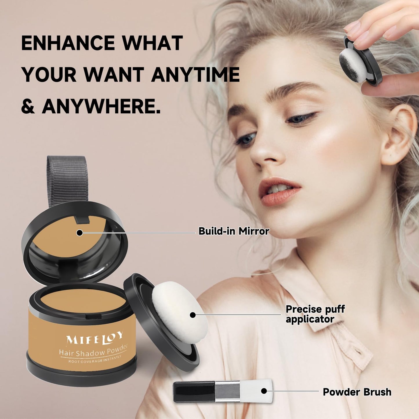 Mifeloy MIFELOY 2 Set Root Cover Up Powder, Dark Blonde, Touch Up Hair Color for Grey, Instantly Coverage Dye for Thinning Grays Hairline, Roots Concealer for Beard Line Eyebrow, Shadow Conceals Hair Loss
