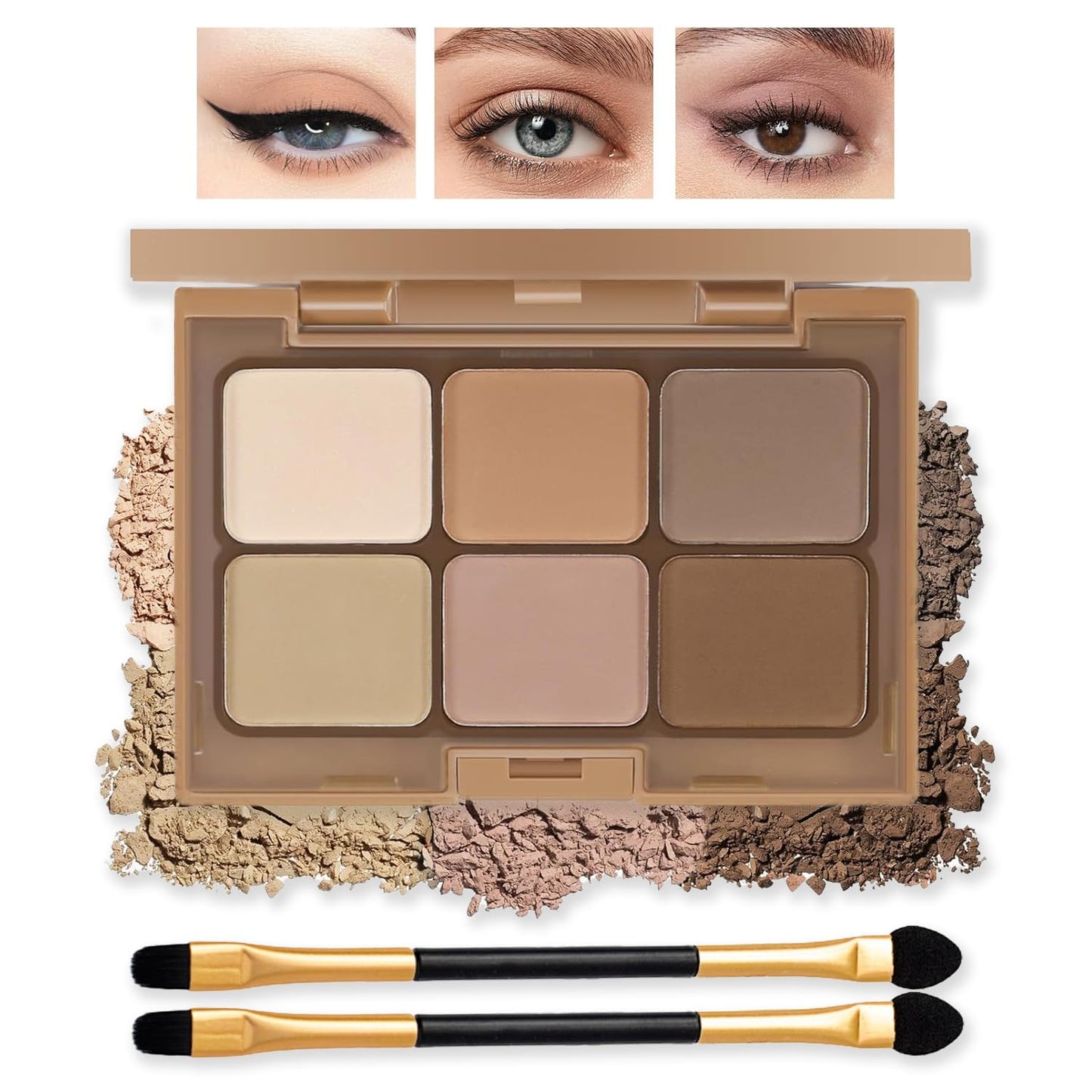 Generic Neutral Nude Eyeshadow Palette – 6 Highly Pigmented Matte & Shimmer Shades, Waterproof, Long-Lasting, Blendable, Includes Brushes – Perfect for Mature Skin & All Skin Tones