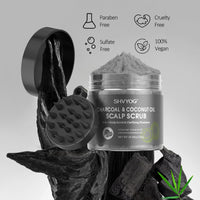 Scalp Scrub, SHVYOG Bamboo Charcoal Scalp Exfoliator, Coconut Oil Scalp Exfoliator Scrub for Build Up, Hair Treatment Nourishing Detox Hair Care with Scalp Massager, 10.58 oz
