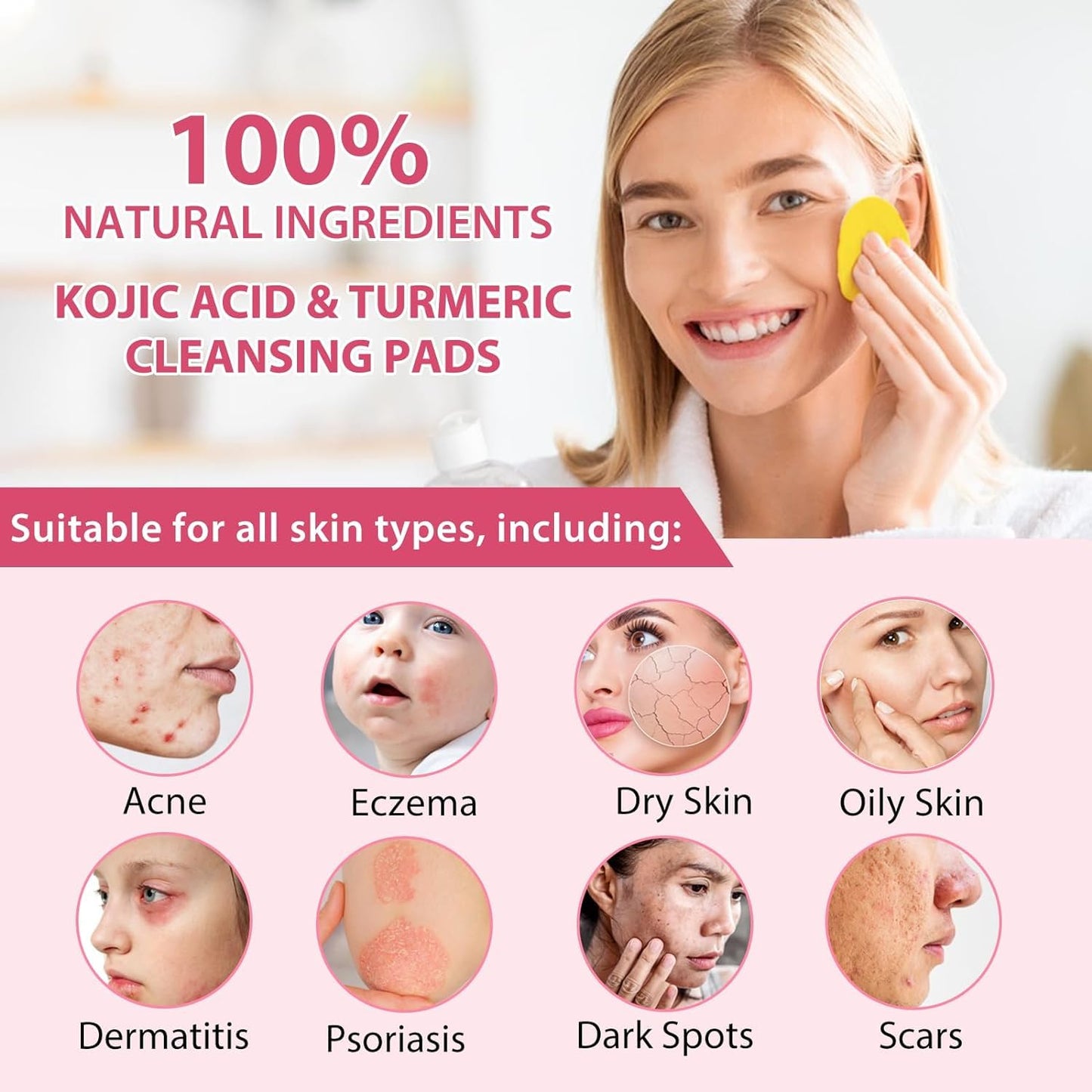 Generic Turmeric Kojic Pads, Natural Turmeric & Kojic Acid Pads Cleansing Pads, 40PCS Turmeric Cleansing Pads for Dark Spots, Balance Skin Oil And Water, Turmeric & Kojic Acid Exfoliating Pads (40PCS)