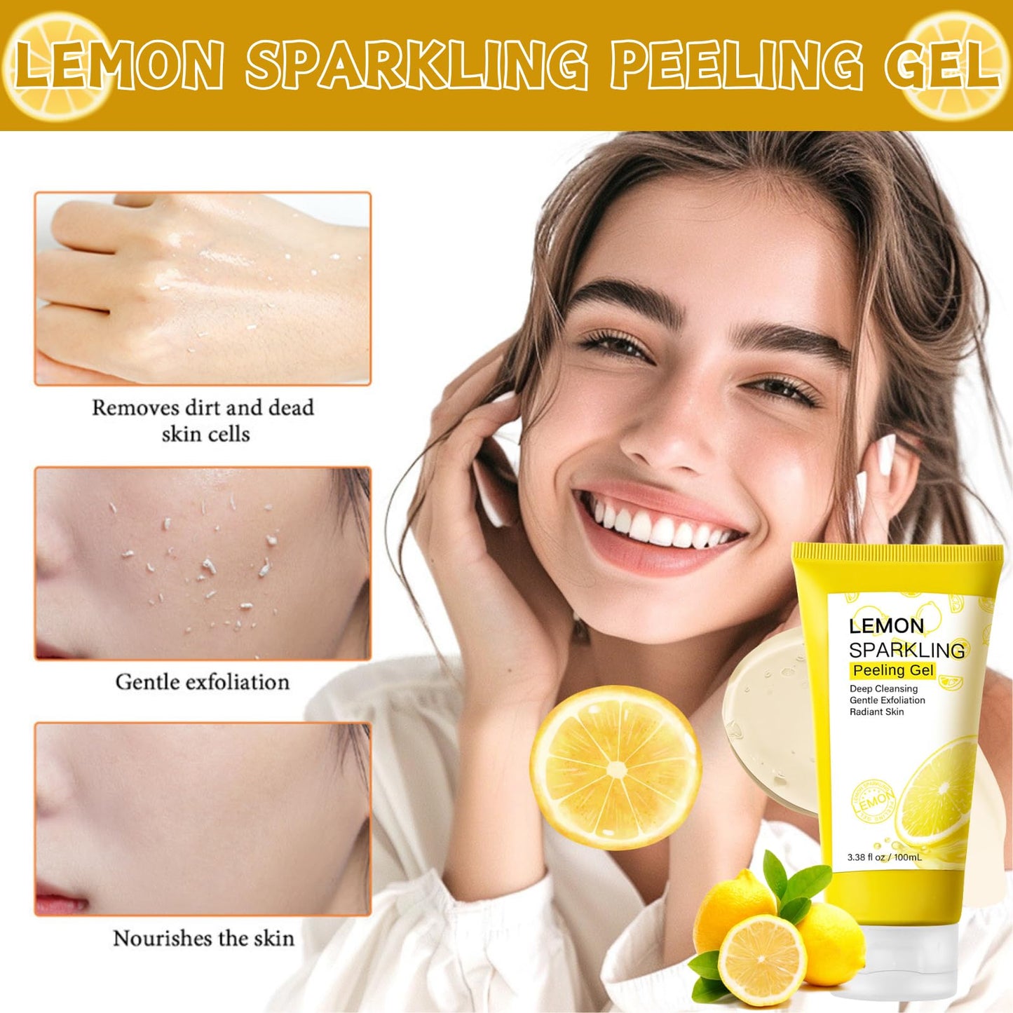 Trendyfave Lemon Peeling Gel, Vita Lemon Face Scrub Exfoliator with Purifying Exfoliating Gel – Vitamin C & Niacinamide for Glowing Skin, Face Exfoliator Scrub for Radiant Skin, Face & Body &Knee (100ml)