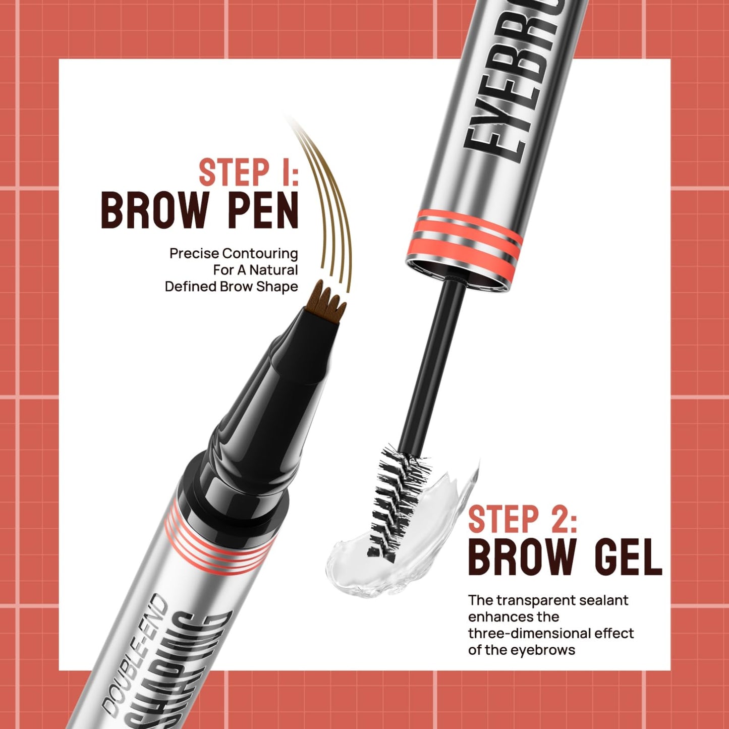 Weixinbuy 2-IN-1 Microblading Eyebrow Pen Long-lasting, Waterproof Eyebrow Pencil Dual-Ended with 4-Fork-Tip & Brow Brush & Clear Brow Gel, Fluffy & Defined Brows for Natural-Looking (1# Dark brown)