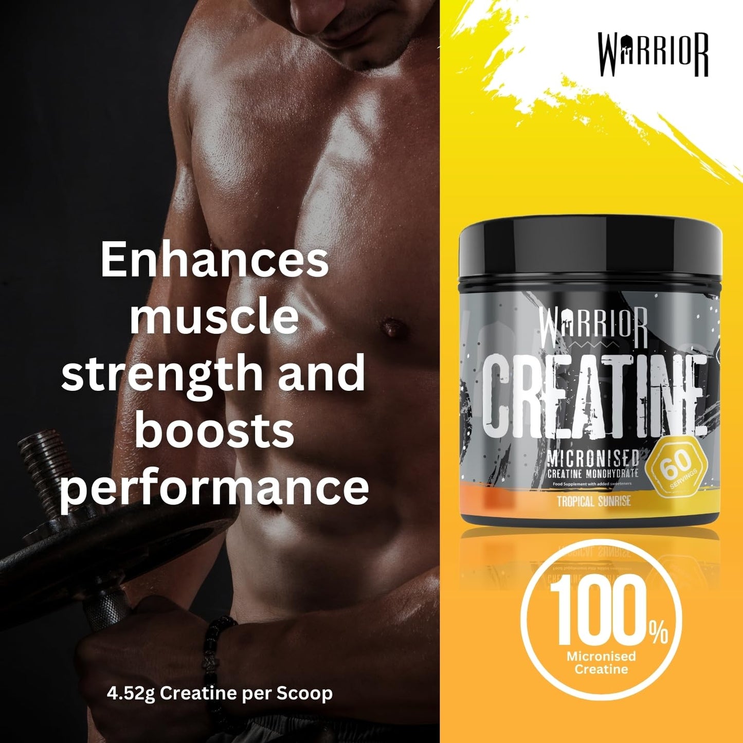 Warrior Creatine Monohydrate Powder 300g – Micronised – Proven to Improve Physical Performance and Recovery, 5g Servings (Tropical)